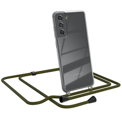 Abbildung von EAZY CASE Handykette kompatibel mit Samsung Galaxy S21 FE 5G Handyhülle Umhängeband, Handykordel Schutzhülle, Silikonhülle, Hülle, Stylische Kette für Smartphone, Grün Clips Schwarz