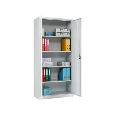 Abbildung von Furni 24 Aktenschrank, fertig montiert, 195x92x42cm, Stahlflügeltürschrank Materialschrank, Abschließbarer Spind, Aktenschrank mit 5 Fächern, Werkzeugschrank, Mehrzweckschrank, Universalschrank, grau