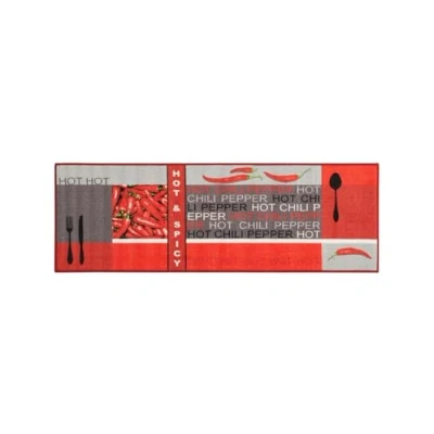 Abbildung von Küchenläufer Hot Pepper, Andiamo, rechteckig, Höhe: 5 mm, Motiv Peperoni/Chili, mit Schriftzug, Küche, waschbar