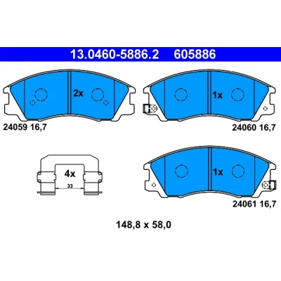 Abbildung von ATE 13.0460 5886.2 Bremsbelagsatz mit akustischer Verschleißwarnung Zubehör HYUNDAI: Terracan, Terracan Box Body / SUV