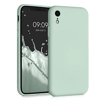 Abbildung von kwmobile Hülle kompatibel mit Apple iPhone XR gummierte TPU Silikon Handyhülle Schutzhülle für kabelloses Laden Case in Cool Mint