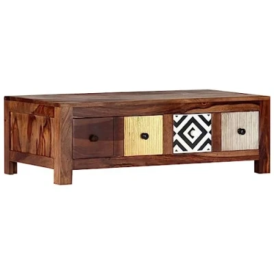 Abbildung von vidaXL Sheesham Holz Massiv Couchtisch mit 2 Schubladen Wohnzimmertisch Sofatisch Beistelltisch Kaffeetisch Holztisch Tisch 90x50x30cm Palisander