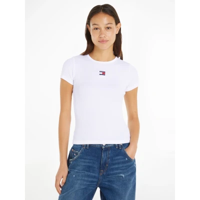 Abbildung von Tommy Jeans SLIM Badge TEE Tshirt print, Damen, Größe: 42, White