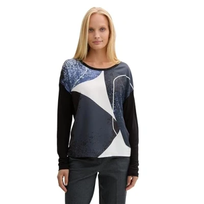 Abbildung von TOM TAILOR Damen Longsleeve mit Print, 14482 Deep Black, M