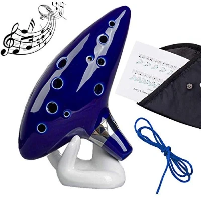 Abbildung von Zelda Ocarina,OASMU 12 Loch Legende von Ocarina der Zeit, Alto C Triforce Link Cosplay Ceramic Replica Blau