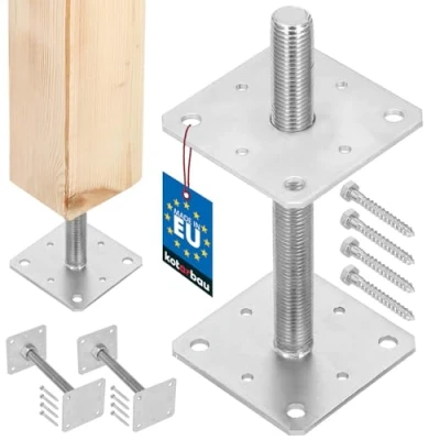 Abbildung von KOTARBAU® 2er Set Pfostenträger 110 mm x 250 Gewinde M24 Verzinkt Stützenfuß Höhenverstellbar Bodenfuß Betonfuß Zum Aufschrauben Regulierbar
