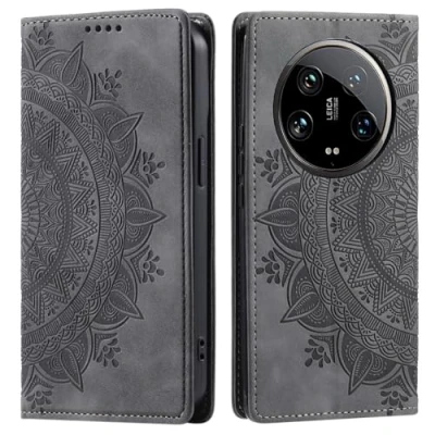 Abbildung von CoverKingz Handyhülle für Xiaomi 14 Ultra Handytasche mit Kartenfach Phone Case Cover Handy Hülle klappbar Motiv Mandala Grau