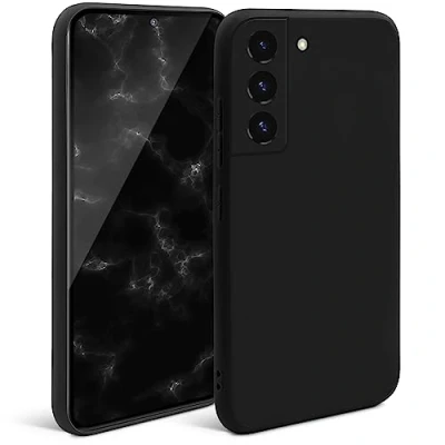 Abbildung von Moozy Minimalist Series Silikon Hülle für Samsung S22, Schwarz Mattes Finish, Dünne, Leichte, Weiche TPU Handyhülle Schutzhülle Case Cover