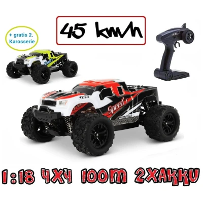 Abbildung von Blij&#039;r Speed&#039;r ferngesteuerter RC Monstertruck Rot 45 km/h, 1:18, 2 Akkus, Allrad, 100m, Ersatzkaros