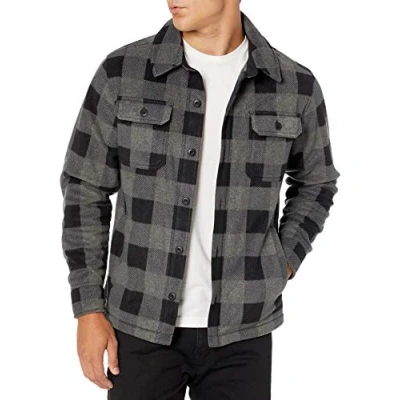 Abbildung von Amazon Essentials Herren Polar Fleece Hemdjacke mit Langen Ärmeln, Schwarz Dunkelgrau Buffalokaros, XXL
