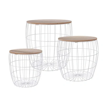 Abbildung von Spetebo Beistelltisch Beistelltische im 3er Set oval Farbe: weiß (3er Set, 3 St., Tisch), Korbtische aus Metall und Holz