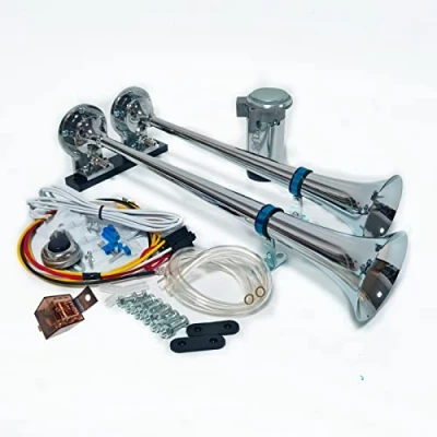 Abbildung von YIYIDA Autohorn Car Horn Lufthorn 170db Bootshorn Elektrisches 24V Chrom Zink Autolautsprecher Silber Trompete LKW Hupe mit Luftpumpe Kompressor Doppelrohr Air für Auto Zug Schiff ect