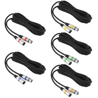 Abbildung von QWORK® 5 Stück 5M XLR Kabel, 3 pin Mikrofonkabel Stecker auf Buchse, Störungsfreies für Mikrofon, Lautsprecher, Audiomixer