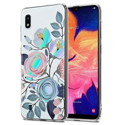 Abbildung von Cadorabo Hülle kompatibel mit Samsung Galaxy A10 / M10 Schutzhülle TPU Silikon Case Blumen Design Slim Kratzfest Weiche Gummi Rundumschutz für in Weiß