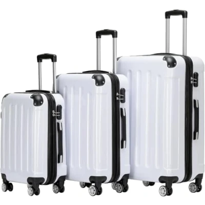 Abbildung von BEIBYE Hartschalen Koffer Trolley Rollkoffer Reisekoffer 4 Zwillingsrollen Polycabonat (Weiß, Kofferset)