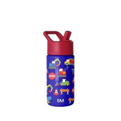 Abbildung von SIMPLE MODERN Trinkflasche für Kinder mit Trinkhalm Isolierter wiederverwendbarer Edelstahlbecher Jungen und Mädchen Kleinkind Summit Sammlung 415ml Under Construction