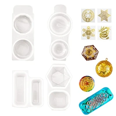 Abbildung von NA Yayatty 4 Stück Resin Silikonformn, Orgonite Silikonform Gießformen Orgon Anhänger Harz Gießform mit Orgone Sticker für Anhänger, Zuhause Tisch Dekoration