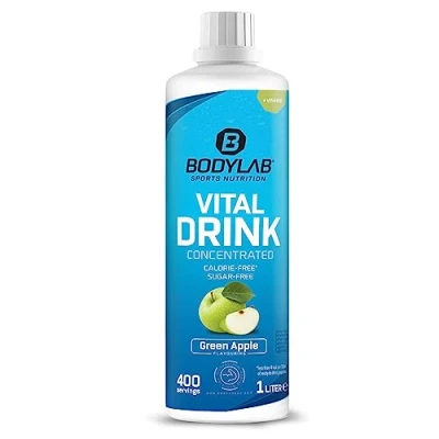 Abbildung von Bodylab24 Vital Drink Concentrated Grüner Apfel 1000ml, Getränkekonzentrat zuckerfrei, Zero Sirup, mit Vitaminen und L Carnitin, Sportgetränk wenig Kalorien