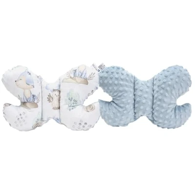 Abbildung von Medi Partners KOPFKISSEN Kinder Nacken Nackenstütze 100% Baumwolle/Minky Baby Nackenhörnchen für Auto Kinderwagen autofahrt Reisen Schlaf Hals Kissen Schlummerrolle (Hirsch Igel mit hellblauem Minky)
