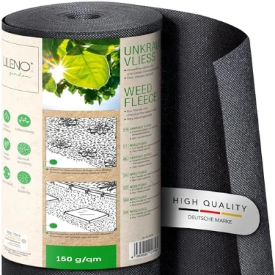 Abbildung von LILENO HOME Unkrautvlies Gartenvlies gegen Unkraut 50m² [150 g/qm] Garten Unkrautfolie Wasserdurchlässig Reißfestes Flies Unkrautflies UV beständig [1m x 50m]