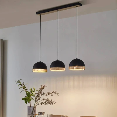 Abbildung von Lindby Lonnaris Hängelampe, Rattan, schwarz, 3 fl.