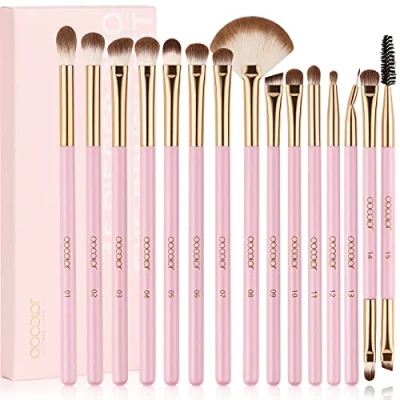 Abbildung von Docolor Augen Make up Pinsel 15Stück lidschatten pinselset lidschattenpinsel für Lidschatten, Augenbraue, Eyeliner, Blending,Rosa