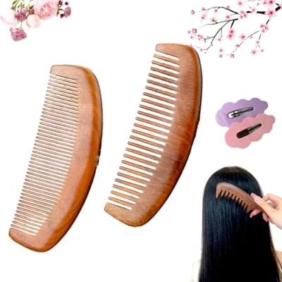 Abbildung von Walnut Wood Hair Comb, Wooden Comb For Women, Combs Growth, Daily Use (Set B)