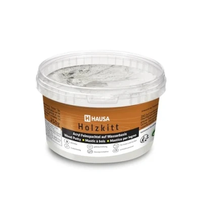 Abbildung von HAUSA Holzkitt 250 g Grau Holzspachtelmasse, Kitt für Holz, Holzspachtel/Füllmasse zum Reparieren von Holzschäden gebrauchsfertig ausgezeichnete Füllkraft schnelltrocknend rissbeständig
