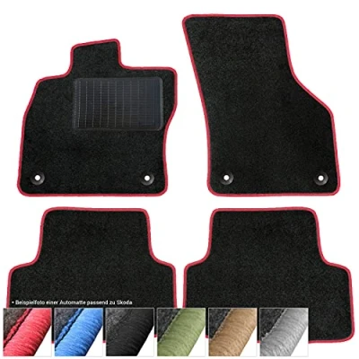 Abbildung von moto MOLTICO Fußmatten Auto Velours Autoteppiche Schwarz Automatten Set 4 teilig passend für Skoda Kodiaq Seat Tarraco ab 2017 (Rote Ziernähte)