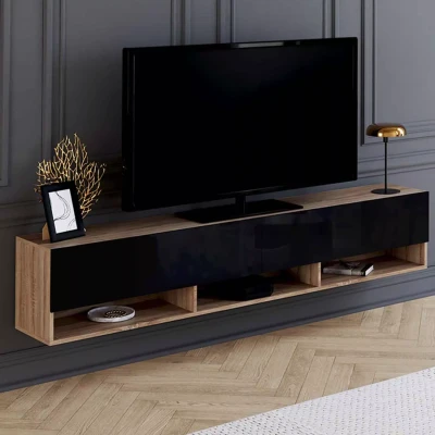 Abbildung von Hängendes TV Möbel in Schwarz und Holz 180 cm mit Regalen IDMarket
