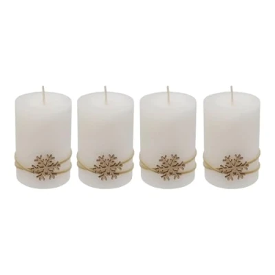 Abbildung von ZauberDeko 4 Adventskerzen Kerzen Stumpenkerzen Creme Schneeflocke Gold Advent Weihnachten Deko Tischdeko