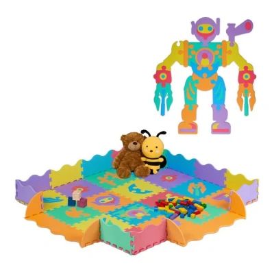 Abbildung von Relaxdays Puzzlematte, 4 x Spielmatte mit Rand, Roboterteile, schadstofffreie Schaumstoffmatte, Kindermatte, bunt