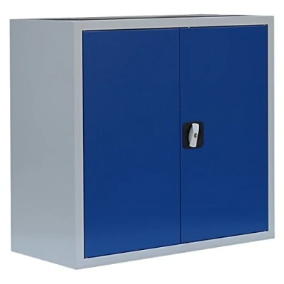 Abbildung von Flügeltürenschrank komplett montiert Metallschrank abschließbar blau 75x80x38cm (HxBxT) Büroschrank Aktenschrank 1 Fachboden 530301
