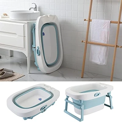 Abbildung von OHMG Baby Badewanne, faltbar, für Babys, mit Hocker, Badewanne Kleinkinder, tragbar, rutschfest, freistehend, 0 3 Jahre, Ablauflöcher
