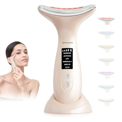 Abbildung von Gesicht Massagegerät Gesichtsmassagegerät Face Gerät: 6 Modi EMS Anti Gegen Falten Massage Gesichtsgerät 7 Light Schönheit 45℃ Beauty Hautstraffung Lifting Lichttherapie Massager Für Damen Herren