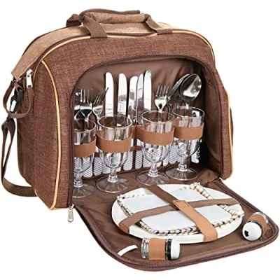 Abbildung von BRUBAKER Freizeittasche Picknick Set für 4 Personen (30 tlg., isolierende Thermotasche), Picknicktasche mit Kühlfach im Duffelbag