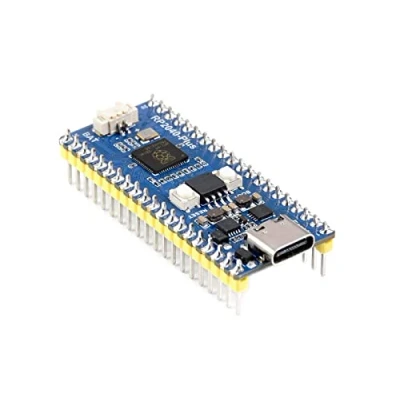 Abbildung von Waveshare RP2040 Plus mit Pin Header, Pico ähnlicher MCU Platine Basierend auf Raspberry Pi Chip, Dual Core Arm Prozessor, Onboard 4 MB Flash, USB C Anschluss, Auflade Header und DC Chip