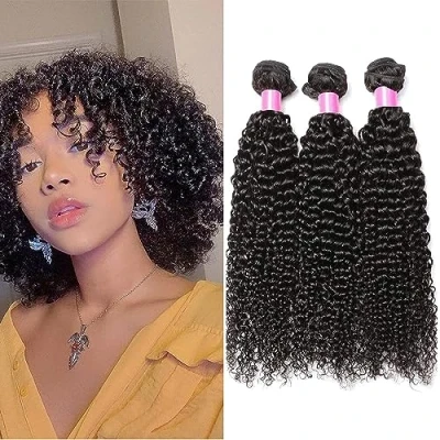 Abbildung von RICHAIR Human Hair Bundles, Curly Wave 3 8 Inches (20.32 cm), Brazilian Kinky Hair, Virgin 50 g/Bundle (Total 150 g)