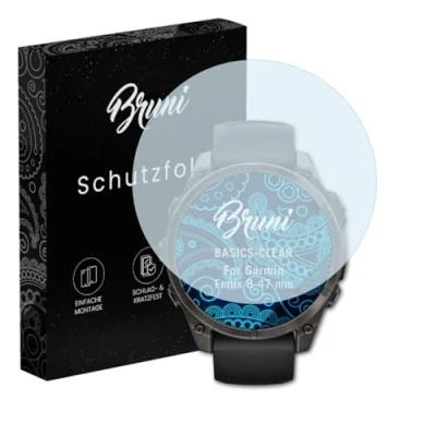 Abbildung von Bruni Schutzfolie kompatibel mit Garmin Fenix 8 47 mm Folie, glasklare Displayschutzfolie (2X)