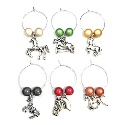 Abbildung von Set von 6 Weinglas Charms mit Organza Tasche Horse Lovers handgefertigt Libby &#039;s Market Place UK Verkäufer