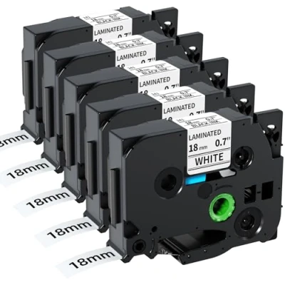Abbildung von Fimax 5x Kompatibel Schriftband TZe 241 Cassette 18 mm als Ersatz für Brother P touch Bänder Tze241 Etikettenband PT D450VP PTD400 PTE300VP PTE500VP P900W P950NW PTD600VP, Schwarz auf Weiß