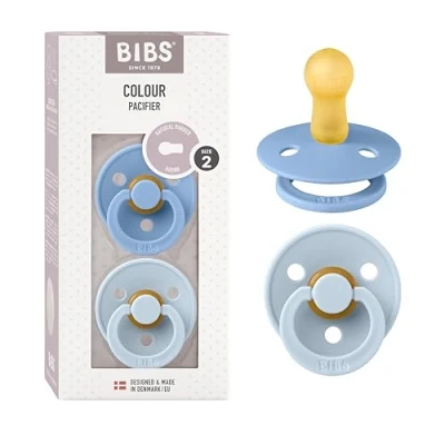Abbildung von BIBS Colour Schnuller 2er Pack, BPA frei, Kirschform Nippel. Naturkautschuk/Latex, Hergestellt in Dänemark. Größe 2 6+ Monate Sky Blue/Baby Blue