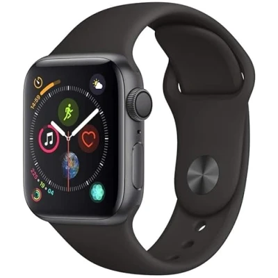Abbildung von Apple Watch Series 4 (GPS, 44MM) Aluminiumgehäuse Space Grau mit Schwarz Sportarmband (Generalüberholt)