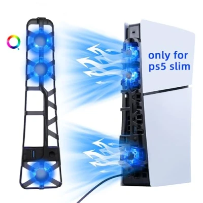 Abbildung von Mcbazel PS5 Slim Lüfter mit RGB Licht, 3 Kühler für schnelle Wärmeableitung intelligente Temperatursteuerung/dauerhafte Kühlung Schwarz