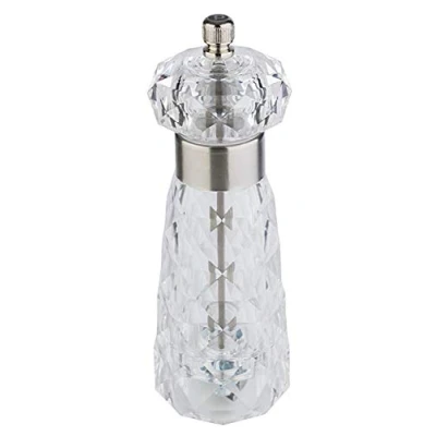 Abbildung von APS Pfeffermühle „Diamond“, Pfefferspender, transparentes Pfeffergefäß aus Acryl, Mahlwerk Carbonstahl, Mahlgrad stufenlos einstellbar, Ø 6 cm, Höhe 18 cm