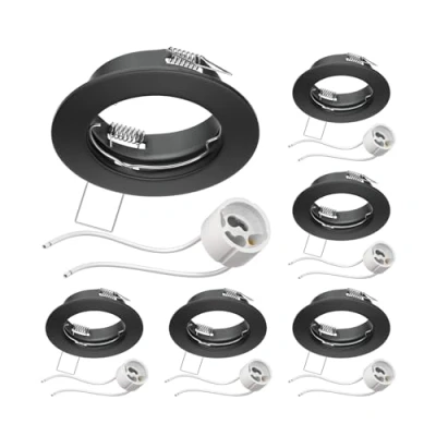 Abbildung von ledscom.de 6 Stück Decken Einbaurahmen FERE schwarz matt (LED/Halogen/GU10/MR16/PAR16/50mm) inkl. GU10 Fassung