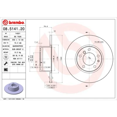 Abbildung von BREMBO 08.5141.20 Bremsscheibe 302 12 5 voll hochgekohlt mit Schrauben BMW: Limousine, Touring