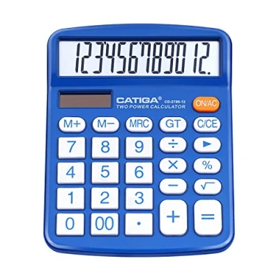 Abbildung von Tischrechner 12 stellig mit großem LCD Display und sensibler Taste, Solar Akku Dual Power, Standard Funktion für Büro, Zuhause, Schule, CD 2786 (blau)