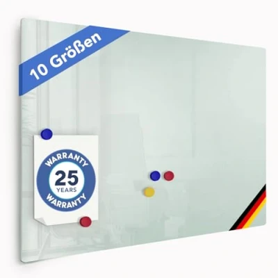 Abbildung von Floordirekt Glasboard Memoboard, Glas Whiteboard inkl. 5 Magnete Magnettafel magnetisch &amp; beschreibbar Schreibtafel Magnetwand Wandtafel Präsentationsboard (Weiß, 120 x cm)