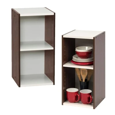 Abbildung von Iris Ohyama Platzsparendes Regal, Breit, 2 Ebenen, Braun, Verstellbar, Multifunktional, Modular, Für Wohnzimmer, Homeoffice, Schlafzimmer, Organisation, Bücher, CD, Dekor, Einfache Montage, UB 6030